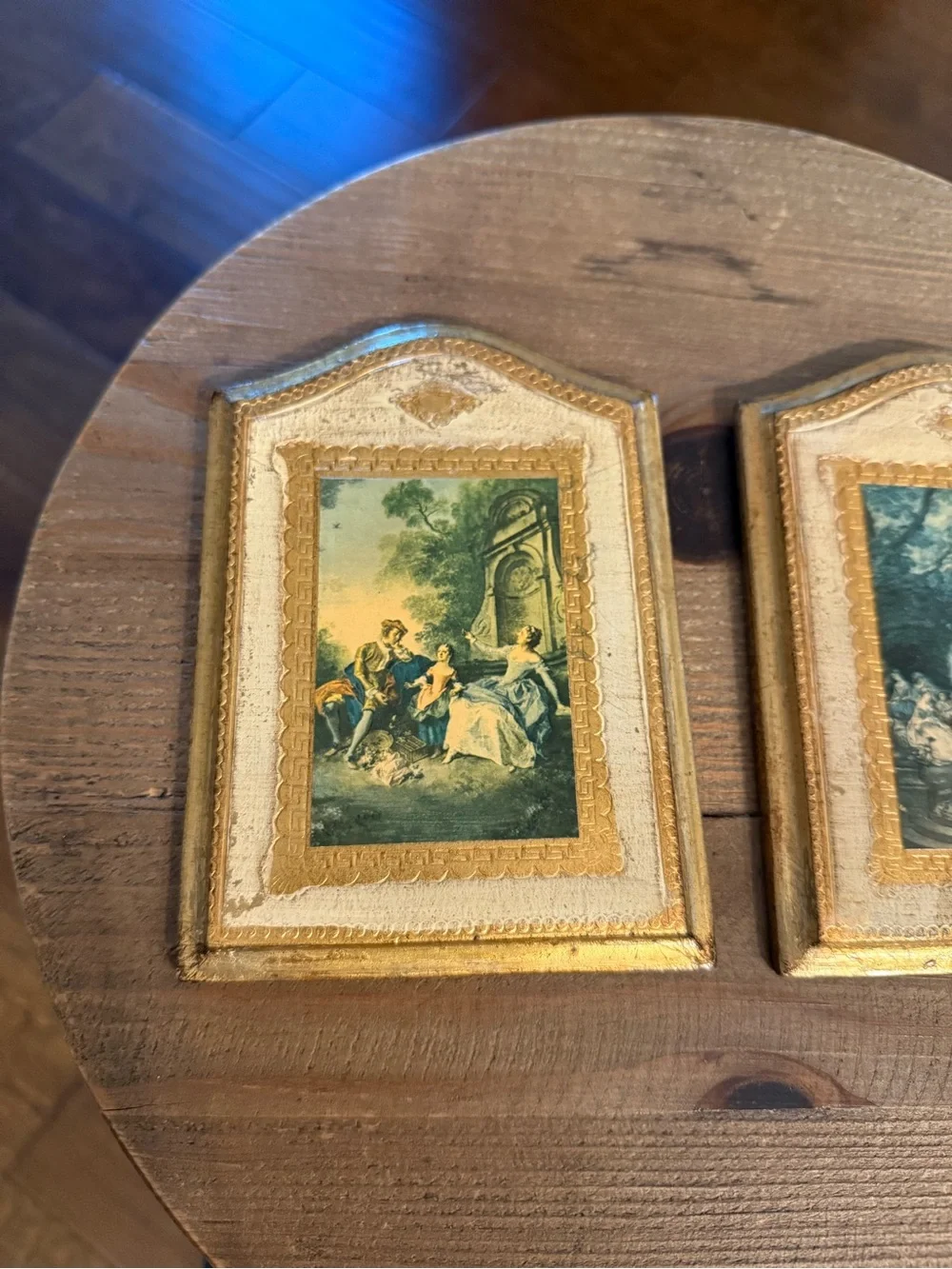 Set of 2 Vintage Italian Florentine Wood Wall Plaques Gold Finish Art - Stamped